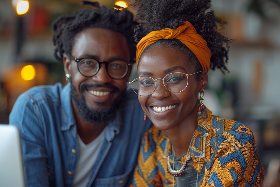 Happy Black Couple Checking Credit Score